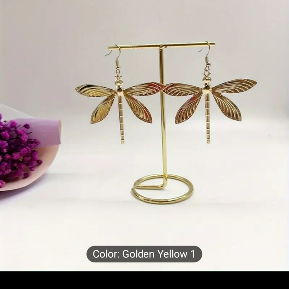 Stylish Drop Earrings 18k Gold Plated Retro Dragonfly Design Match Daily Outfits - Picture 4 of 5